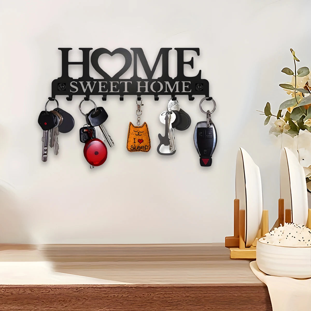 Black Metal Wall-Mounted Key Holder