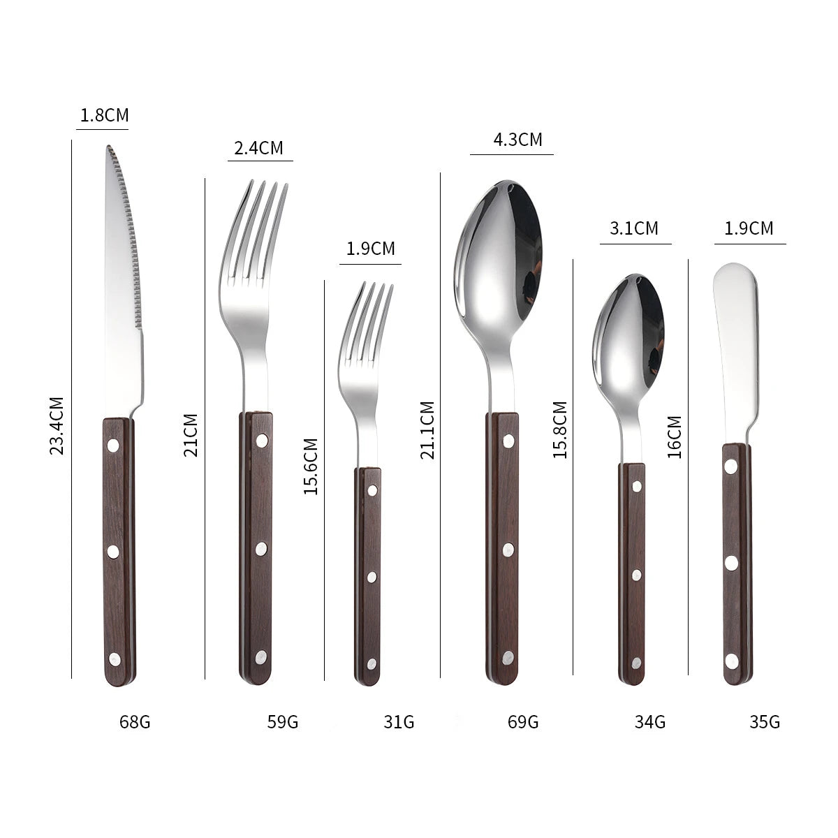 Stainless steel knife and fork set