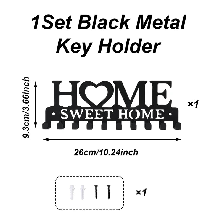 Black Metal Wall-Mounted Key Holder